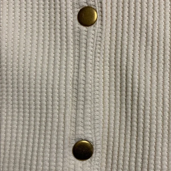 J. Crew Women Waffle-Knit Button-Up Large Cream Gold-Button Shirt-Jacket Quiet - Picture 7 of 14